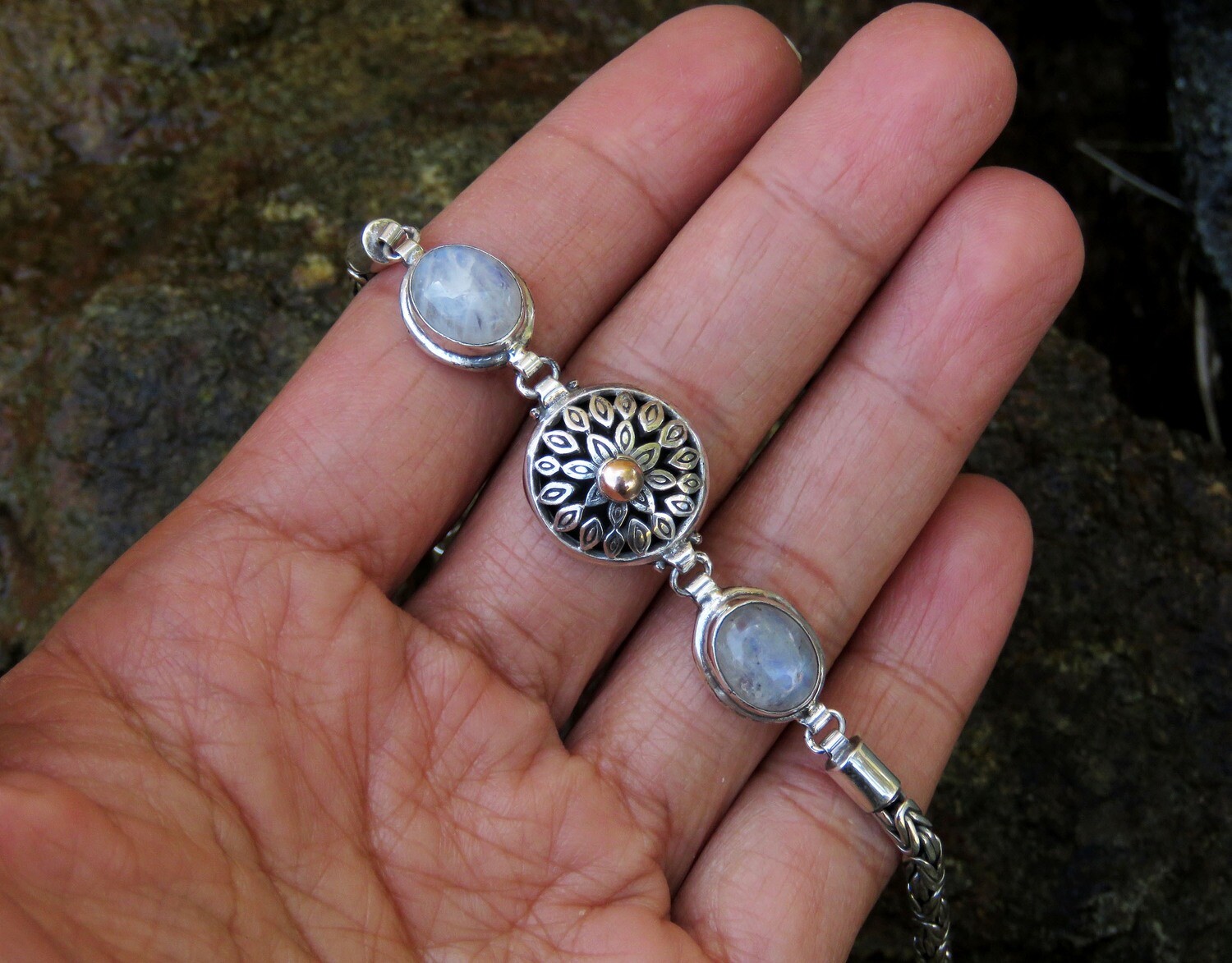 Sterling Silver 2 Rainbow Moonstone Women&#39;s Bracelet SBB-634
