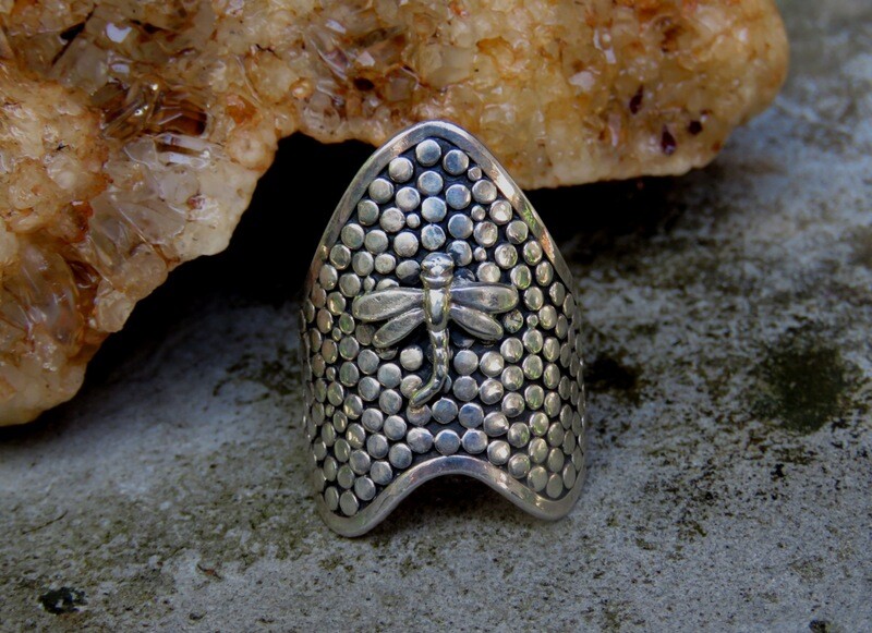 Sterling Silver, Bali Dragonfly, Wide Band, Silver Ring SR-341