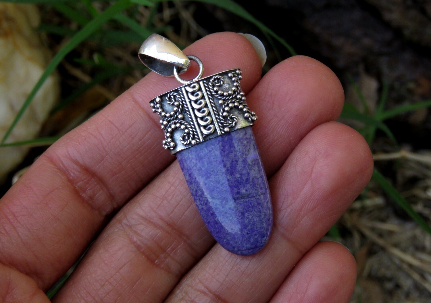Sterling Silver Charoite Gemstone Bali Design Pendant SP-1175