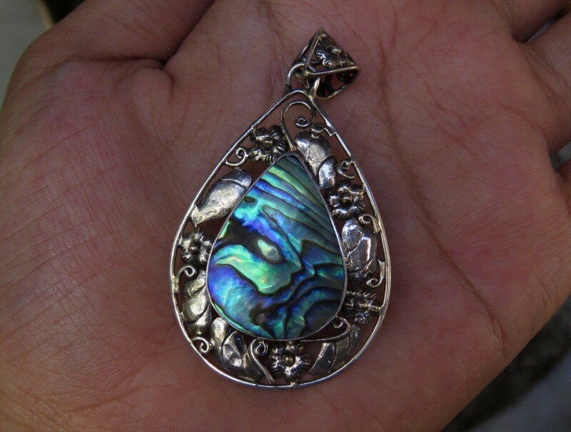 Sterling Silver, Abalone Shell, Flower Leaf Design, Pendant SP-1176