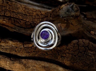 Sterling Silver Amethyst Spiral Design Ring RI-1037