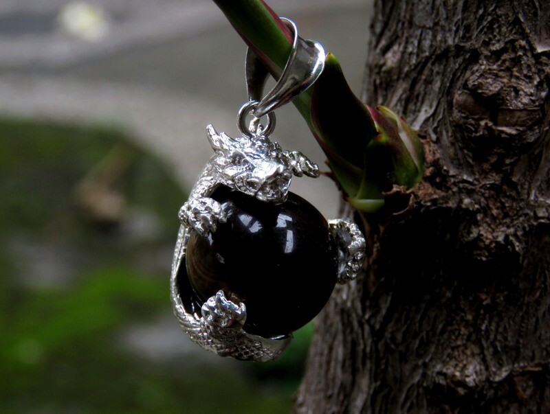 Sterling Silver, Dragon Pendant, Tiger Eye Ball, Gemstone Pendant SP-1177