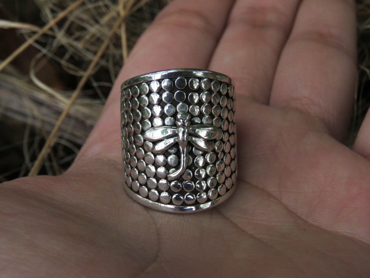 Sterling Silver, Dragonfly, Wide Band Ring SR-345