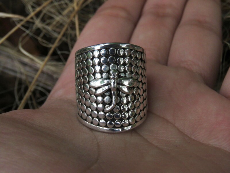 Sterling Silver, Dragonfly, Wide Band Ring SR-345