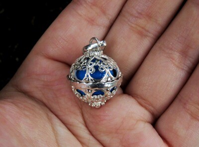 Sterling Silver, 18mm, Blue Chime Ball, Chime Ball Pendant CH-414