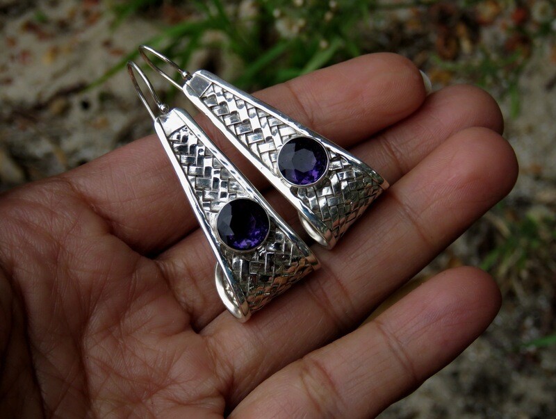 Sterling Silver Amethyst Woven Design Earrings ER-1109