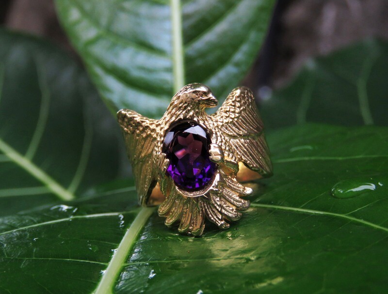 18k Gold Plated, Garnet Gemstone, Eagle Ring GPR-209