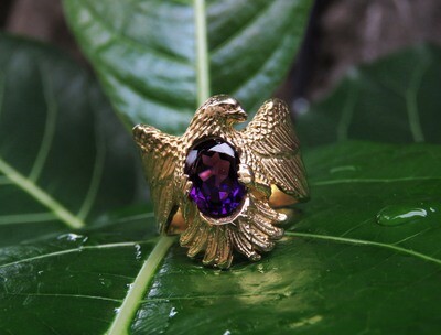 18k Gold Plated, Garnet Gemstone, Eagle Ring GPR-209