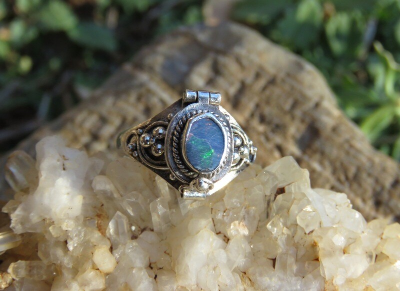 Sterling Silver Australian Opal Locket Ring LR-113