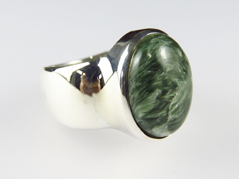 Sterling Silver, Seraphinite Gemstone, Silver Ring RI-1042