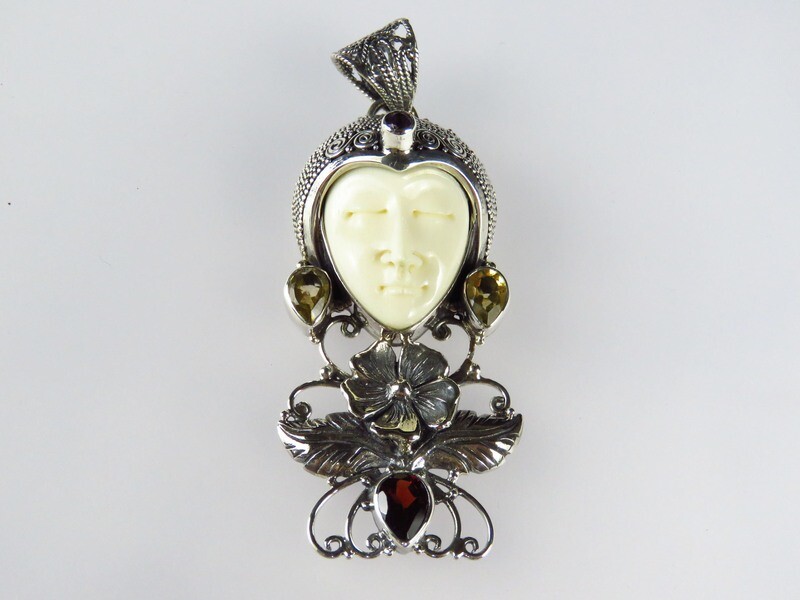 Sterling Silver, Mixed Gemstone, Bali Goddess, Pendant GJ-108