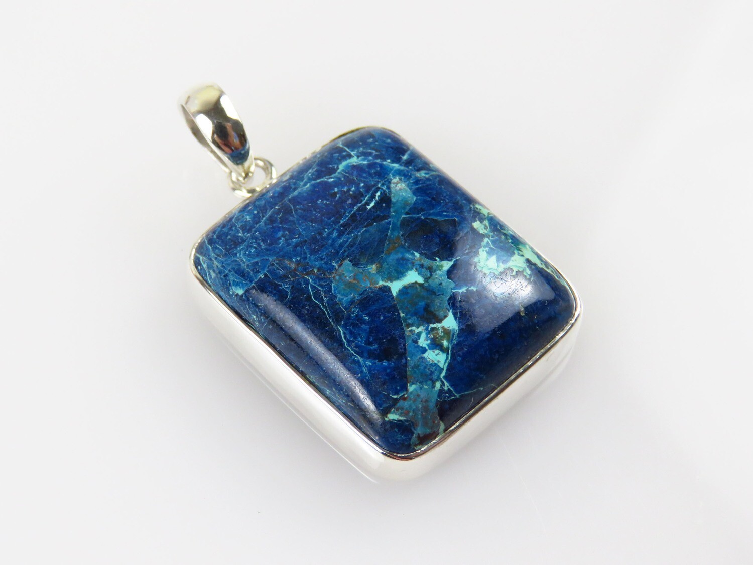 Sterling Silver, Azurite Gemstone, Square, Gemstone Pendant SP-1179