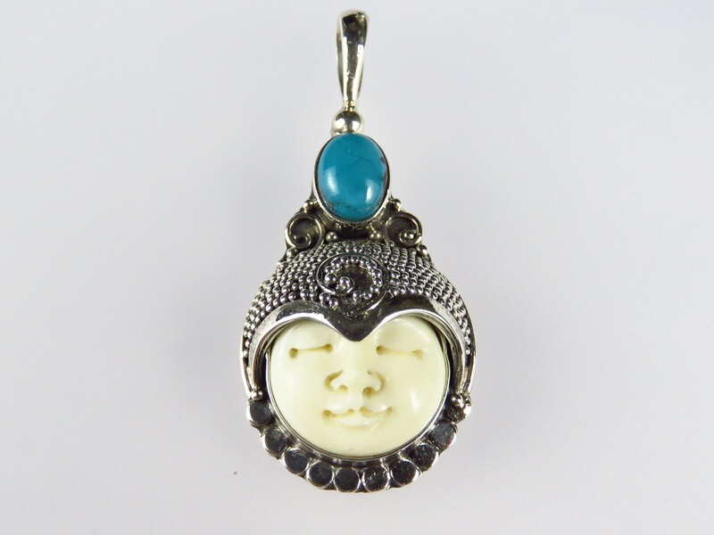 Sterling Silver, Turquoise, Bali Goddess, Gemstone Pendant GJ-109