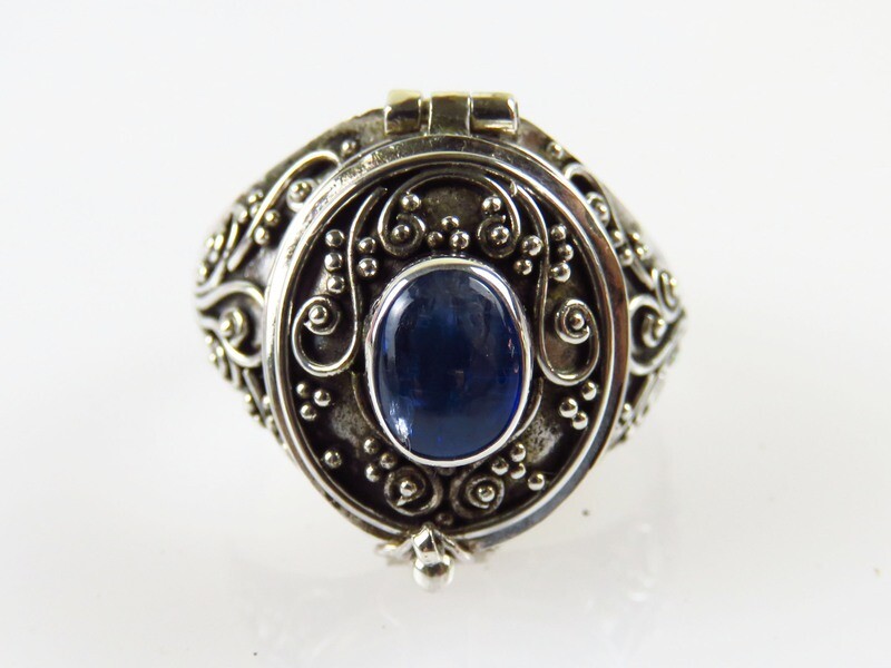 Sterling Silver, Kyanite Gemstone, Bali Locket Ring LR-115