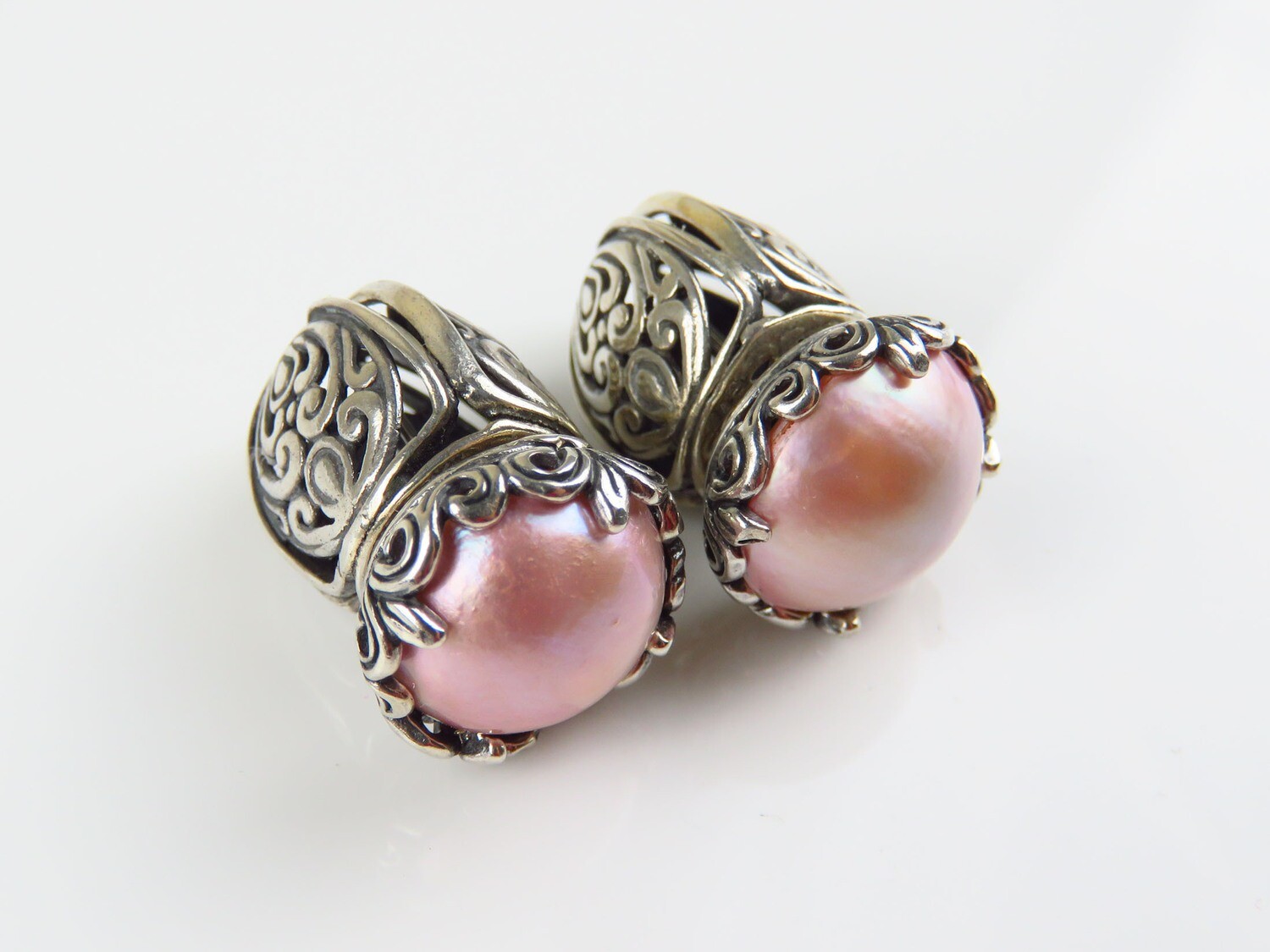 Sterling Silver, Pink Color, Mabe Pearl, Bali Subeng, Gemstone Earrings ER-1115