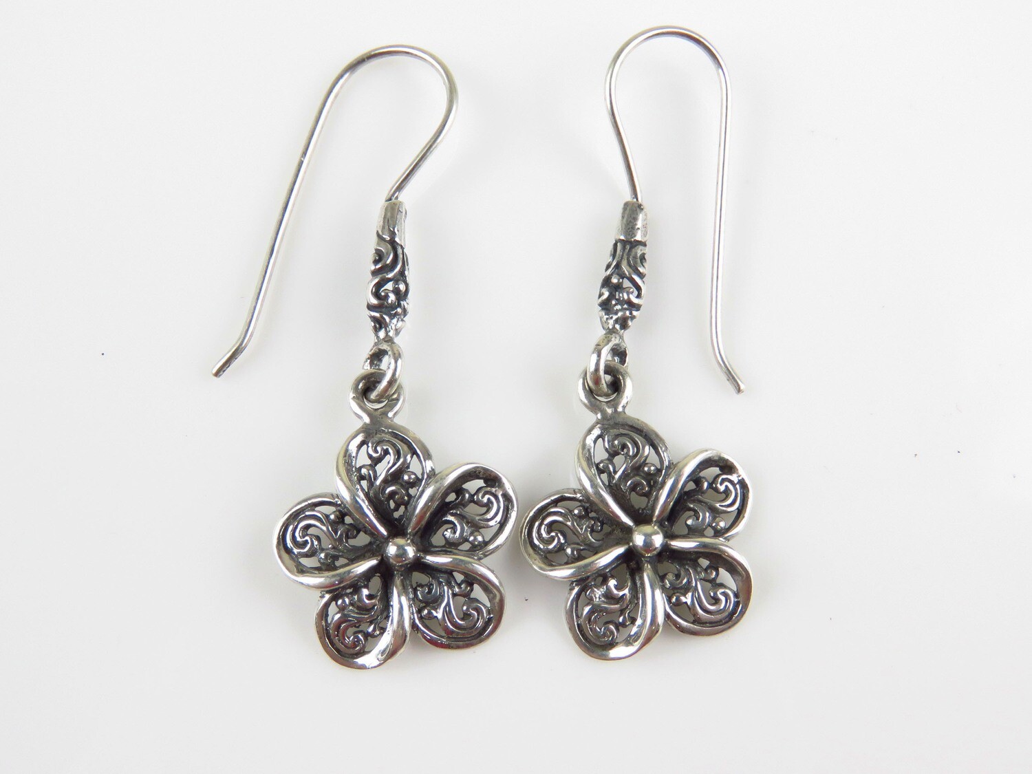 Sterling Silver, Bali Fragipani, Floral, Silver Earrings SE-430
