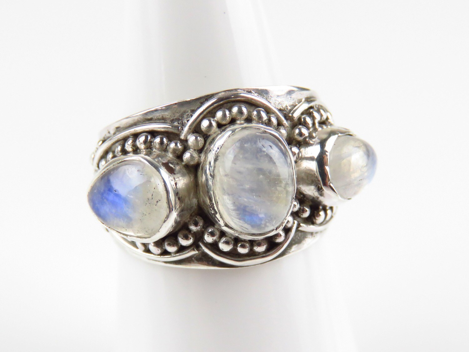Sterling Silver, Rainbow Moonstone, Gemstone Ring RI-1049
