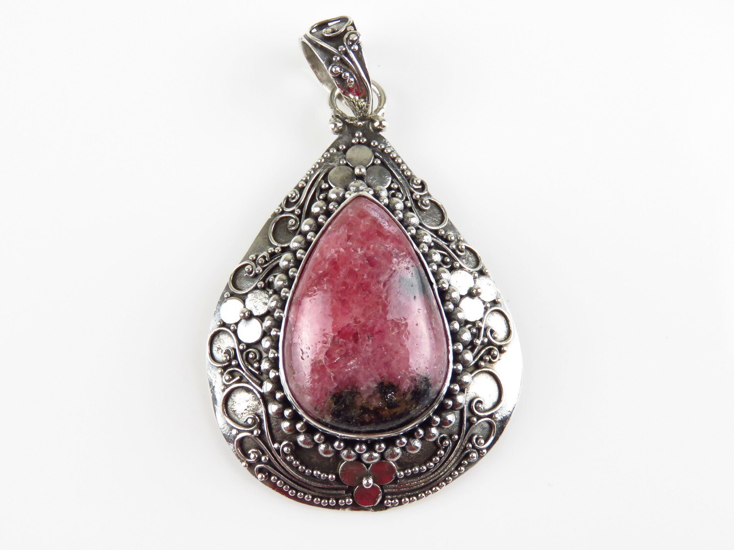 Sterling Silver, Rhodonite Gemstone, Teardrop Shape, Gemstone Pendant SP-1181