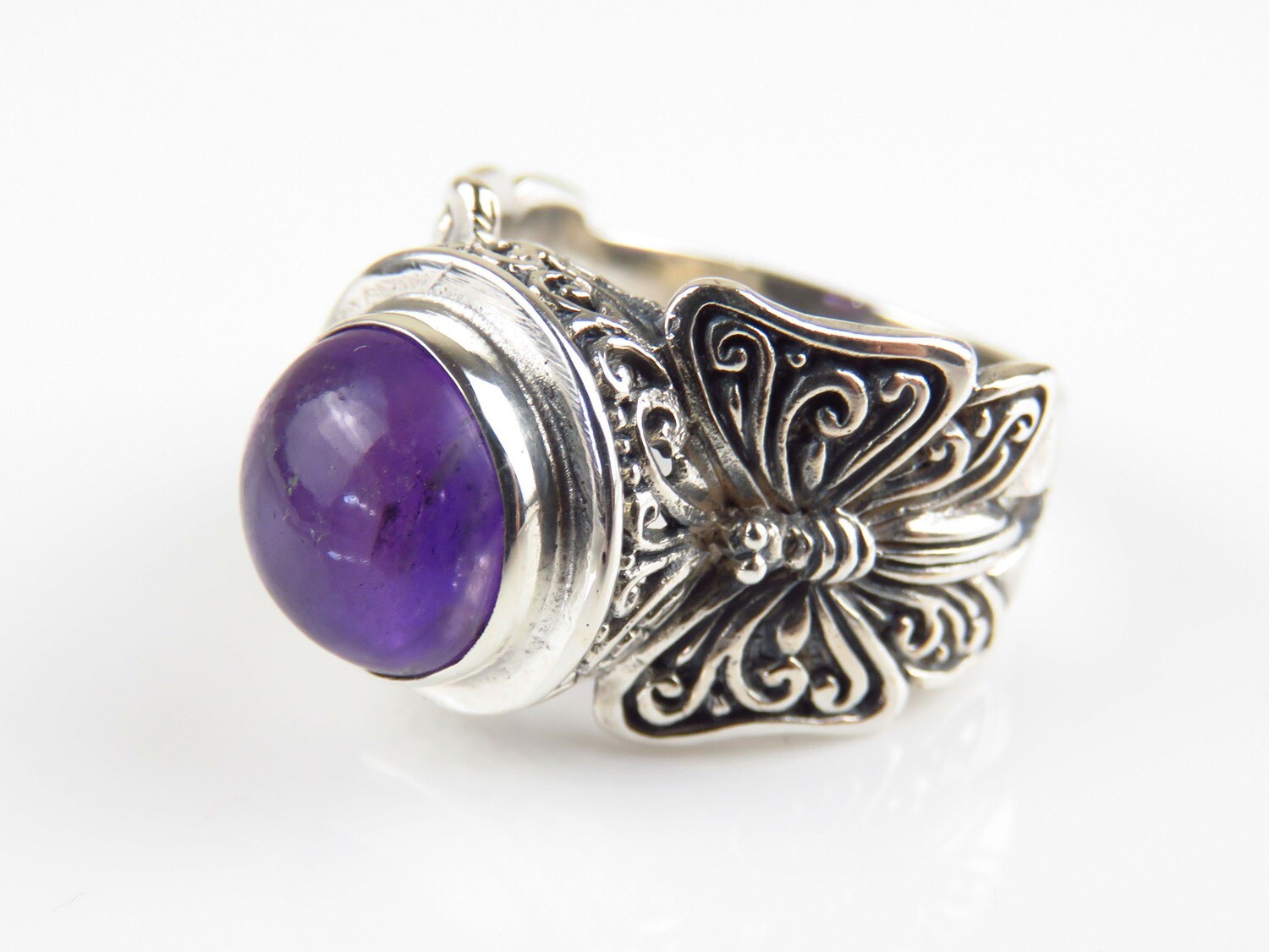 Sterling Silver, Amethyst, Butterfly, Gemstone Ring RI-1050