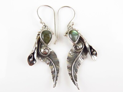 Sterling Silver, Labradorite, Leaf Design, Earrings ER-1117