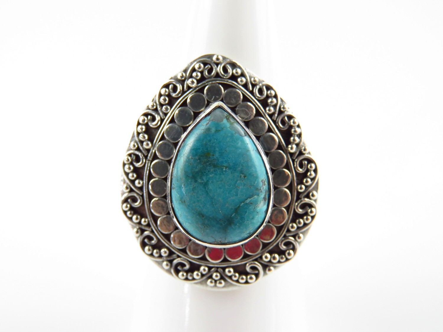 Sterling Silver, Turquoise, Teardrop Shape, Gemstone Ring RI-1051