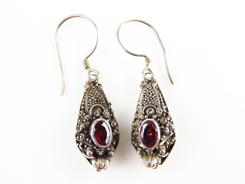 Sterling Silver, Garnet Gemstone, Snake Earrings ER-1119