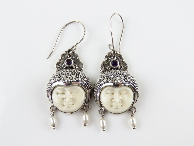 Sterling Silver, Carved Face, Amethyst, Goddess Pendant GJ-113