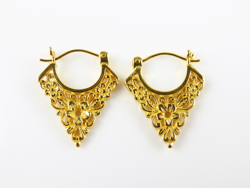 Sterling Silver, 18k Gold Plated, Floral, Flower Earrings GPE-163