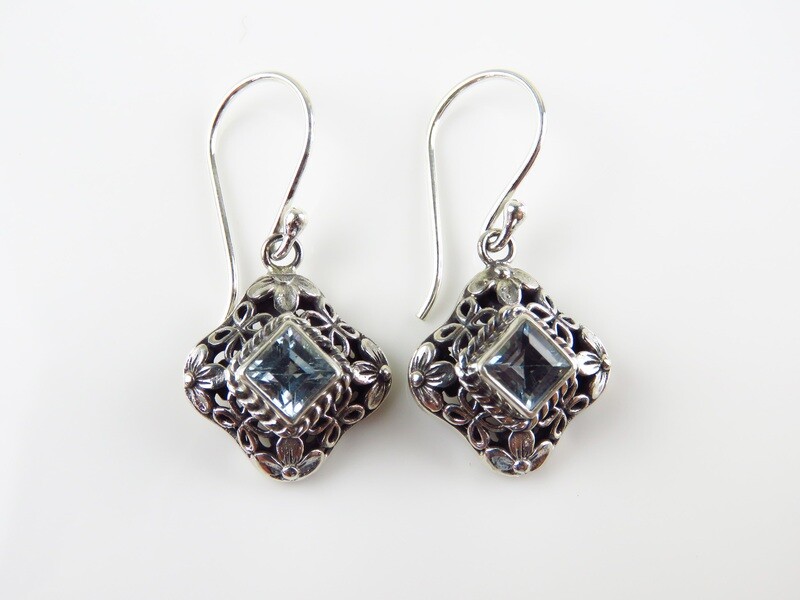 Sterling Silver, Blue Topaz, Gemstone Earrings ER-1123