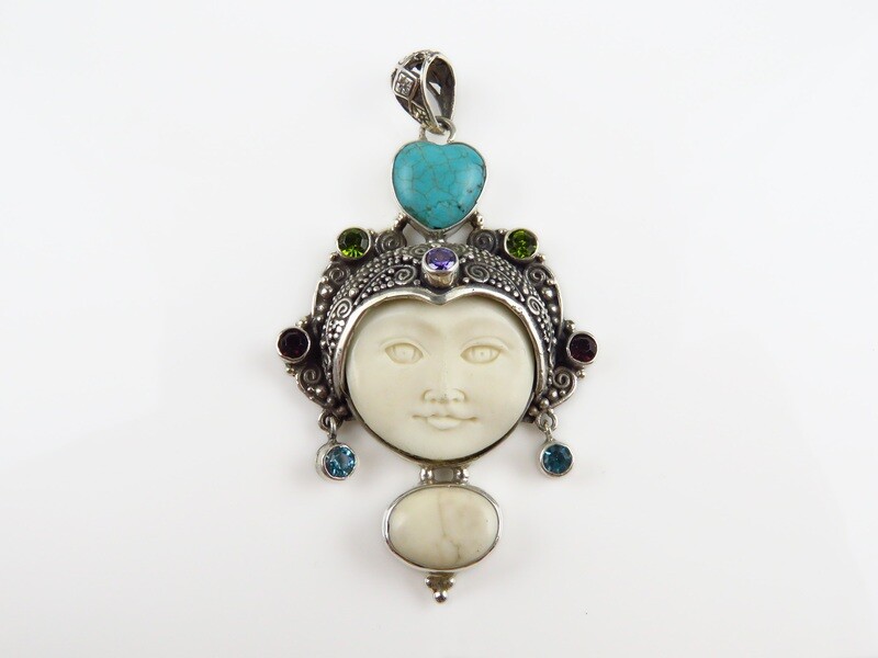 Sterling Silver, Mixed Gemstone, Goddess Pendant GJ-115