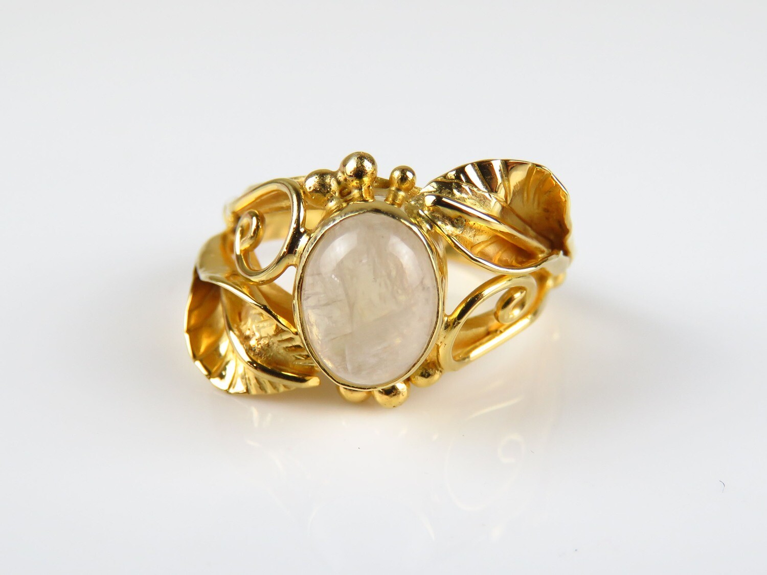 Sterling Silver, Rainbow Moonstone, Leaf Design, Gemstone Ring