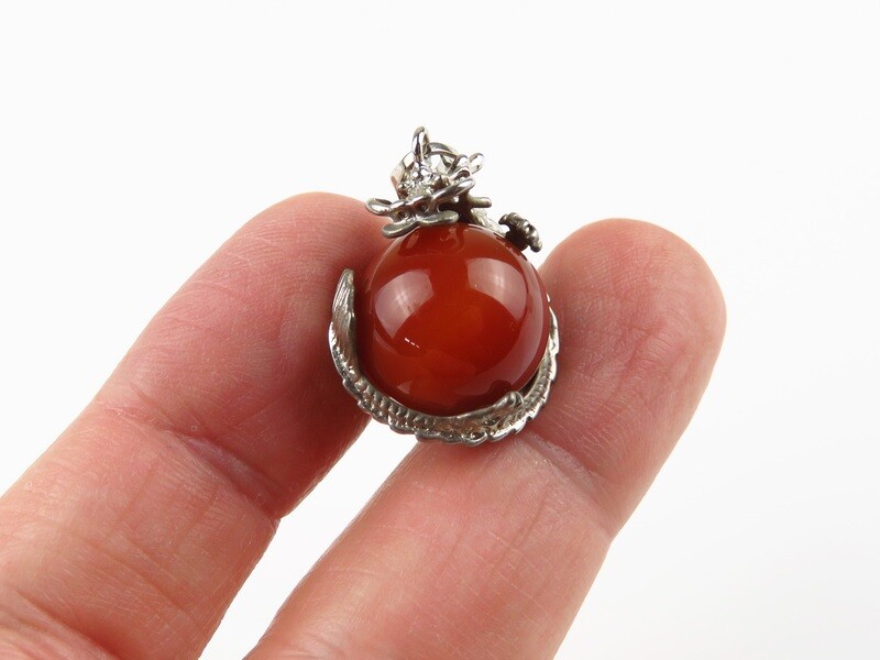 Sterling Silver, Agate Gemstone, Dragon Wrap Pendant