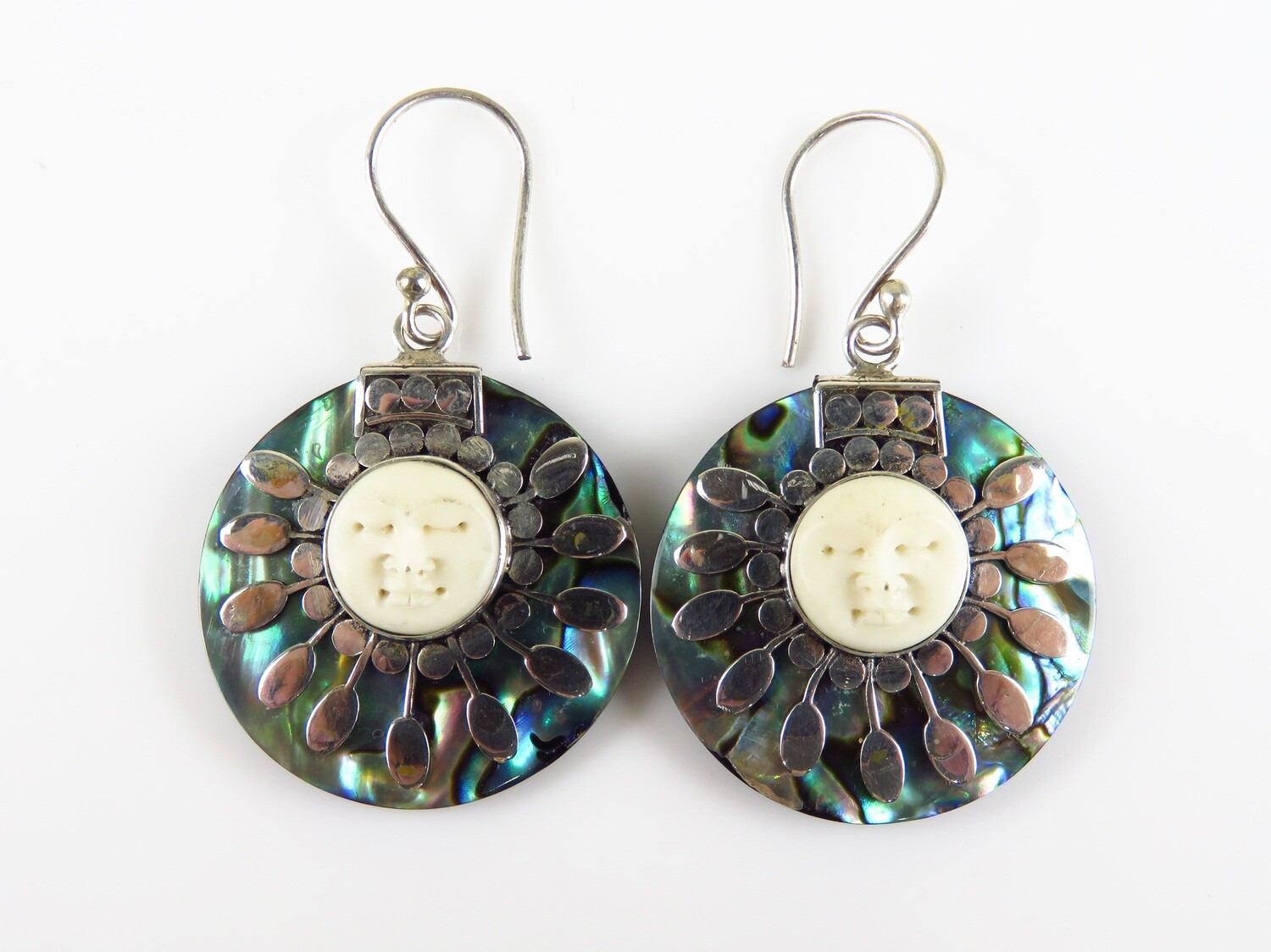 Sterling Silver, Abalone Shell, Moonface, SHell Earrings BE-100