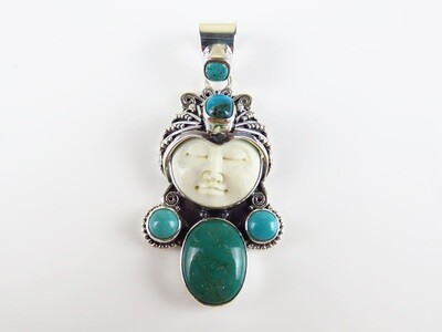 Sterling Silver, Turquoise Gemstones, Goddess Pendant