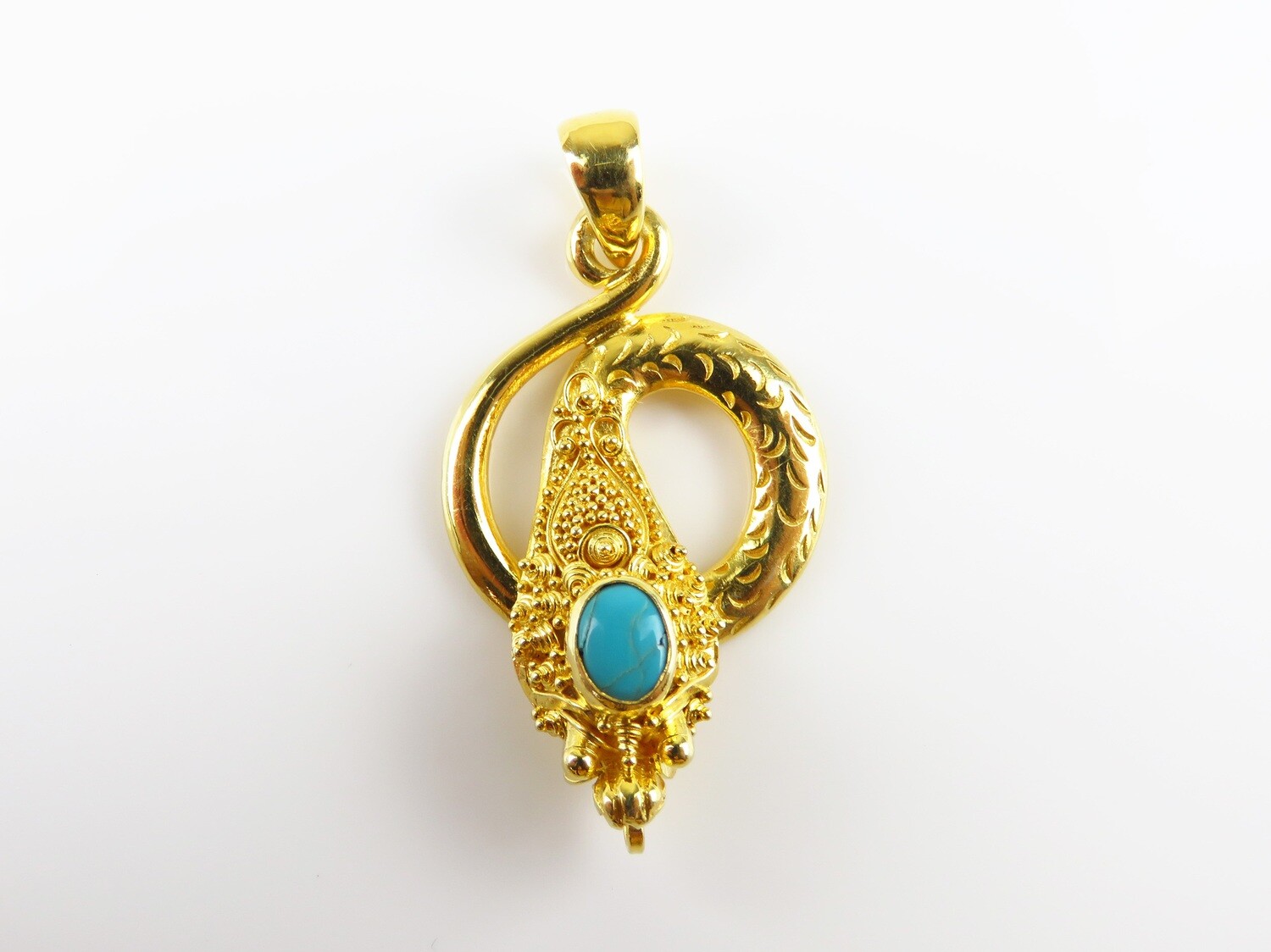Sterling Silver, Turquoise Gemstone, 18k Gold Plated, Dragon, Gemstone Pendant
