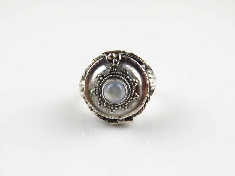 Sterling Silver, Rainbow Moonstone, Round Shape, Locket Ring