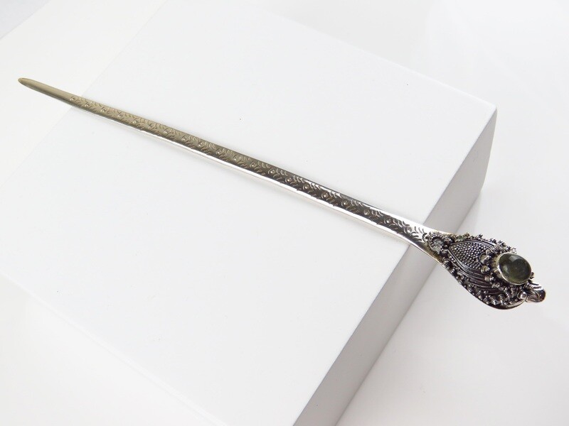 Sterling Silver, Labradorite, Snake Head, Silver Hair Stick