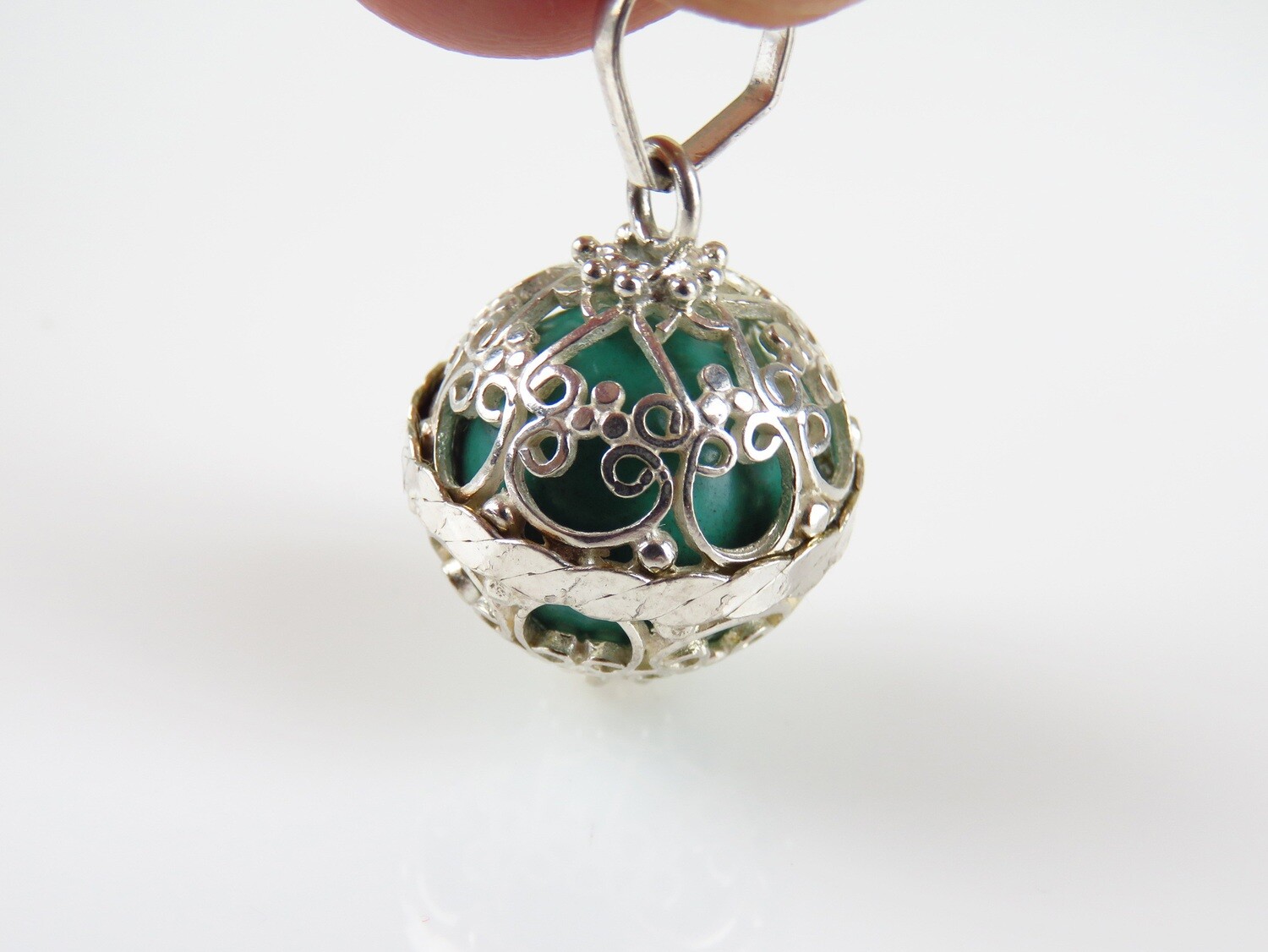 Sterling Silver, 18mm, Green Color, Chime Ball Pendant
