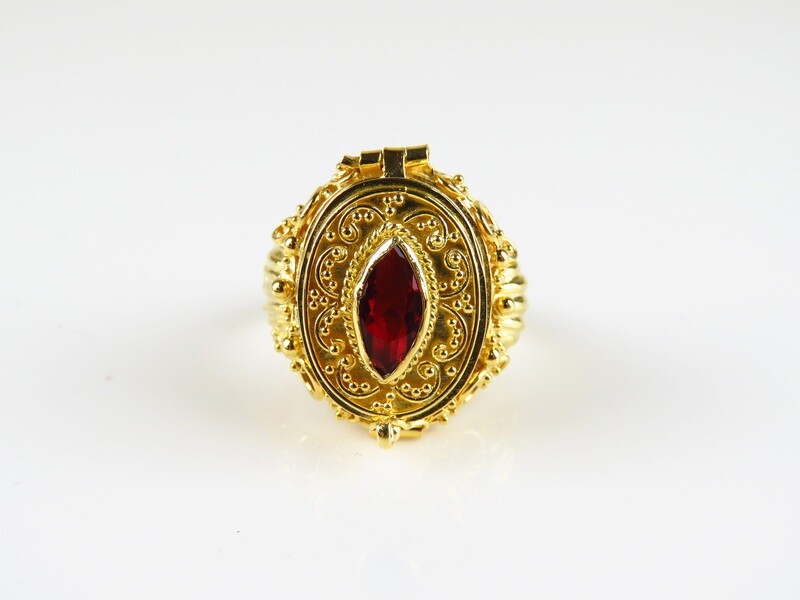 Sterling Silver, 18k Gold Plated, Garnet Gemstone, Locket Ring
