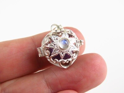 Sterling Silver, Rainbow Moonstone, Heart Shape, Harmony Ball Pendant