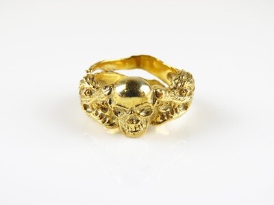 Sterling Silver, 18k Gold Plated, Skull, Dragon, Unisex Ring