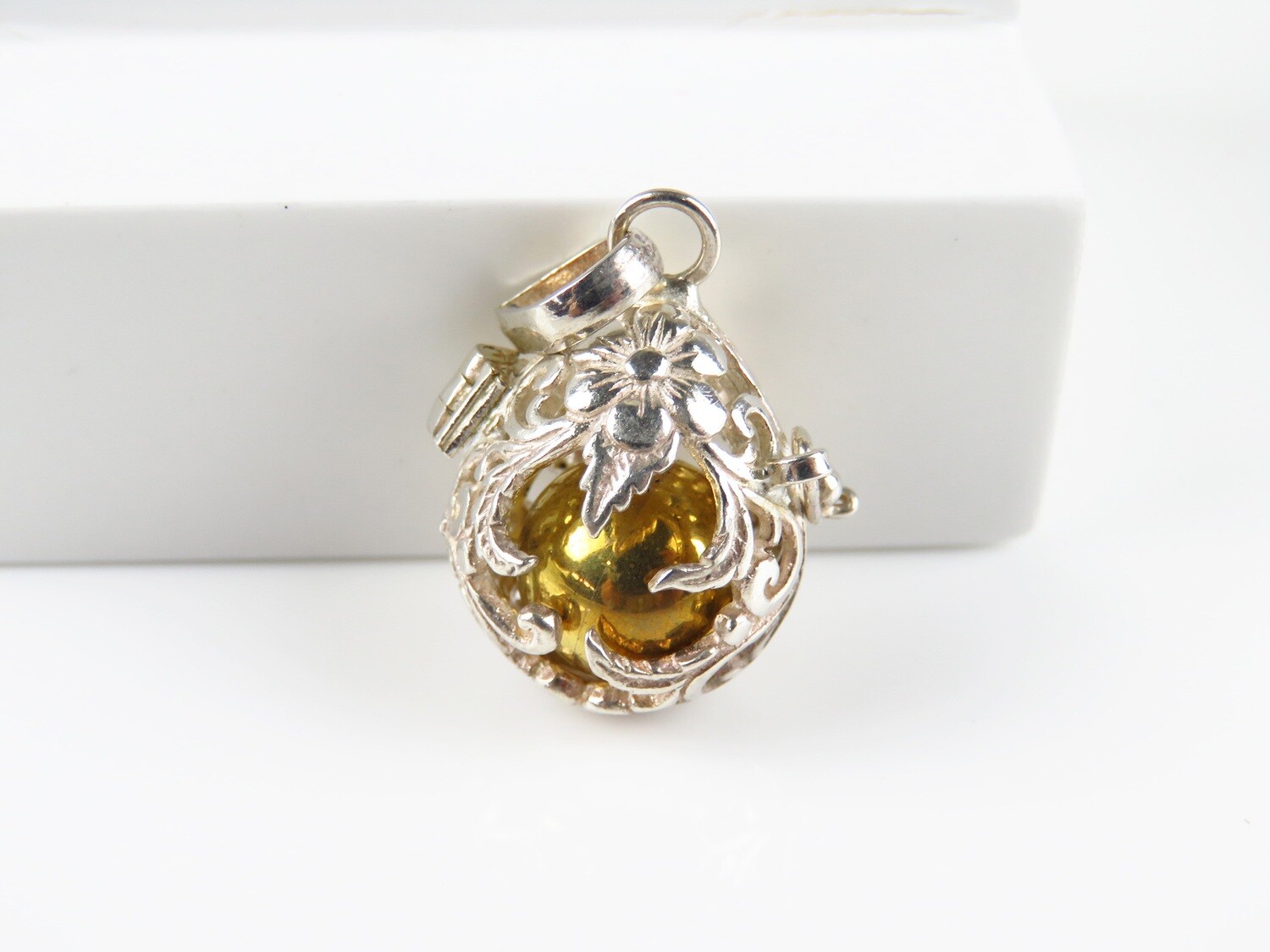 Sterling Silver, Flower Pattern, Harmony Ball Pendant