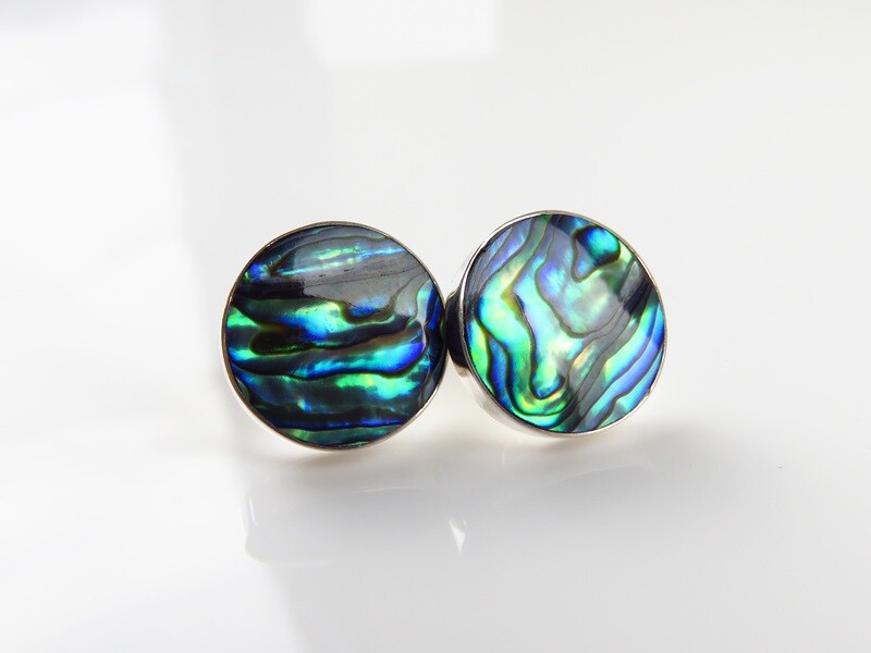 Sterling Silver, Abalone, Round Shape, Shell Earrings