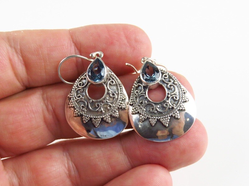 Sterling Silver, Teardrop Shape, Blue Topaz, Gemstone Earrings