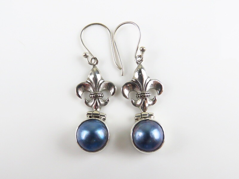 Sterling Silver, Mabe Pearl, Dangle Earrings