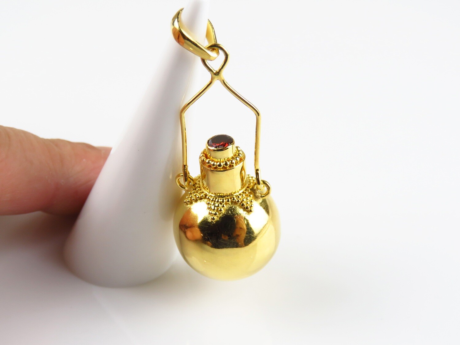 18k Gold Plated, Garnet, Perfume Bottle, Cremation Pendant