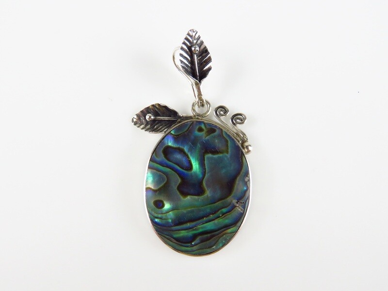 Sterling Silver, Abalone Shell, Leaf Design, Shell Pendant
