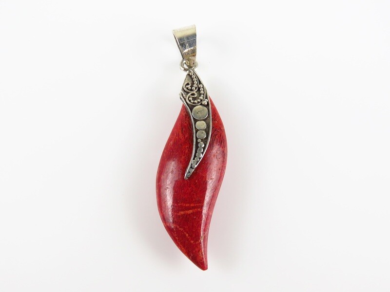 Sterling Silver, Red Coral, Gemstone Pendant
