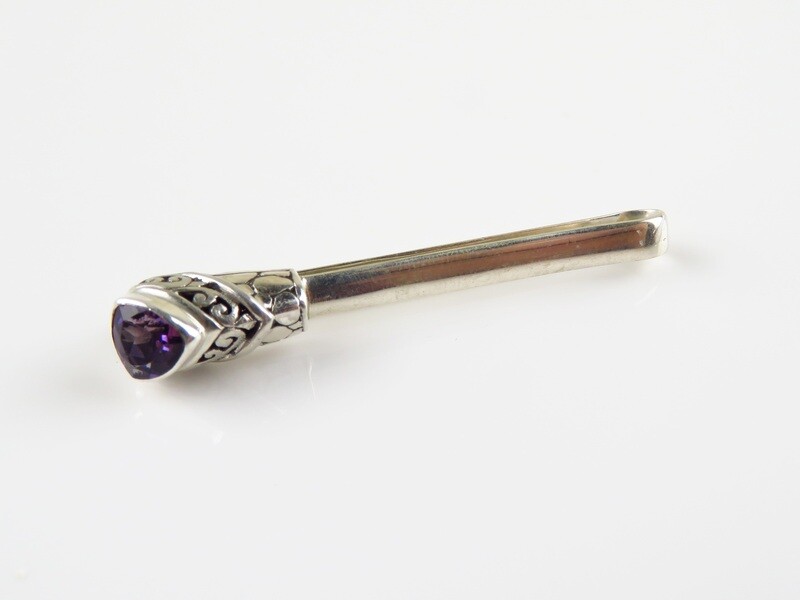 Sterling Silver, Amethyst Gemstone, Tie Clip