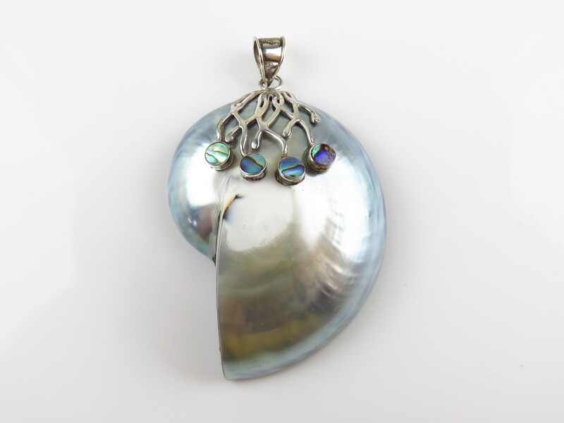 Sterling Silver, Nautilus Shell, Abalone, Shell Pendant